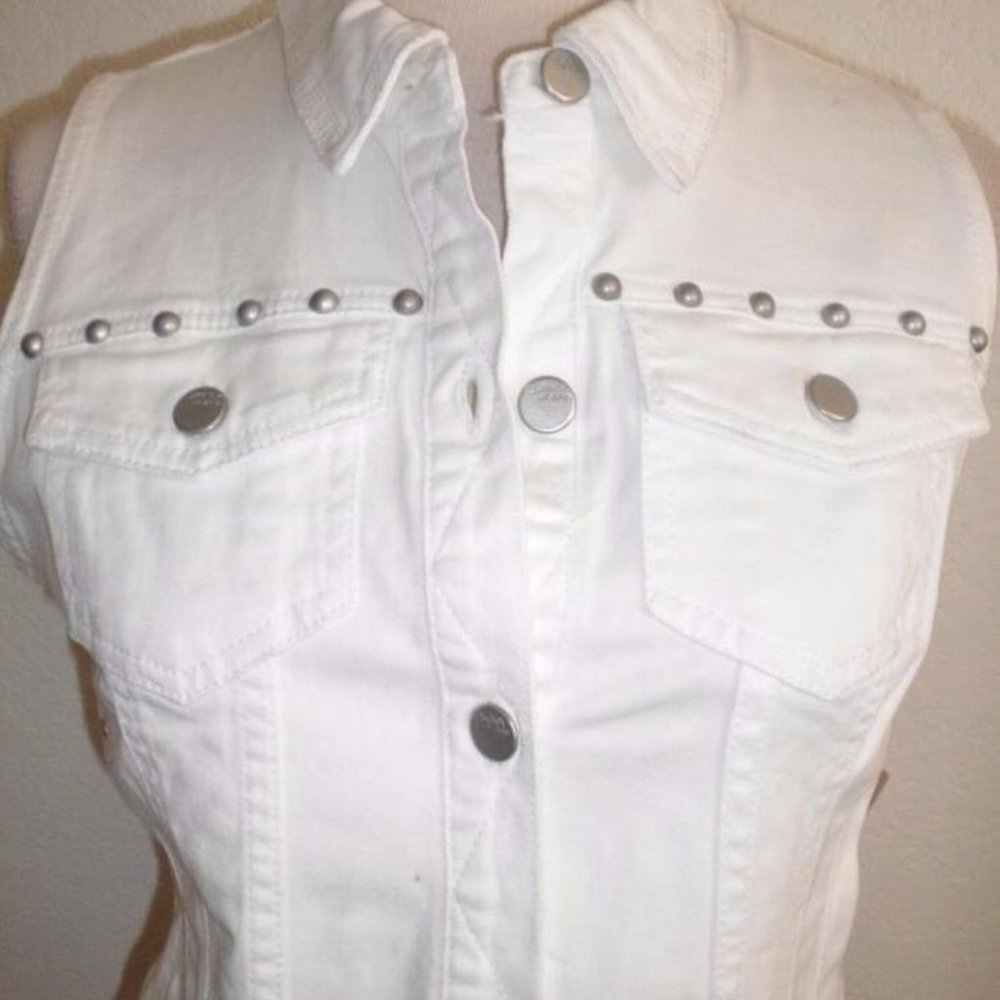 DKNYC White Sleeveless Denim Vest with Silver Studs - Picture 3 of 7